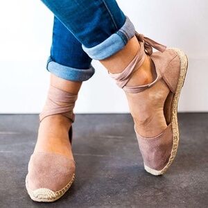 NEW Pink Blush Soda Tie Espadrille Flats Size 7.5